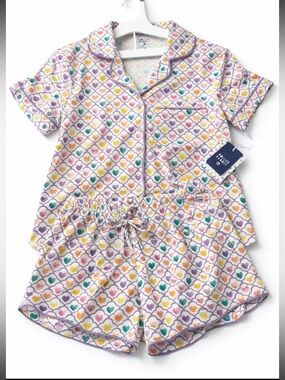 Roller rabbit colorful heart pattern two piece button up pajamas set Cotton S
